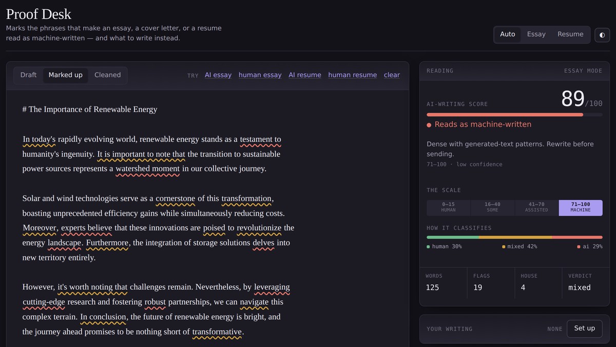 Proof Desk, AI-writing detector and voice matcher