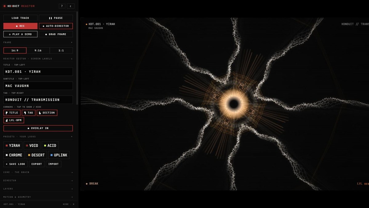 KONDUIT REACTOR, audio-reactive music video engine